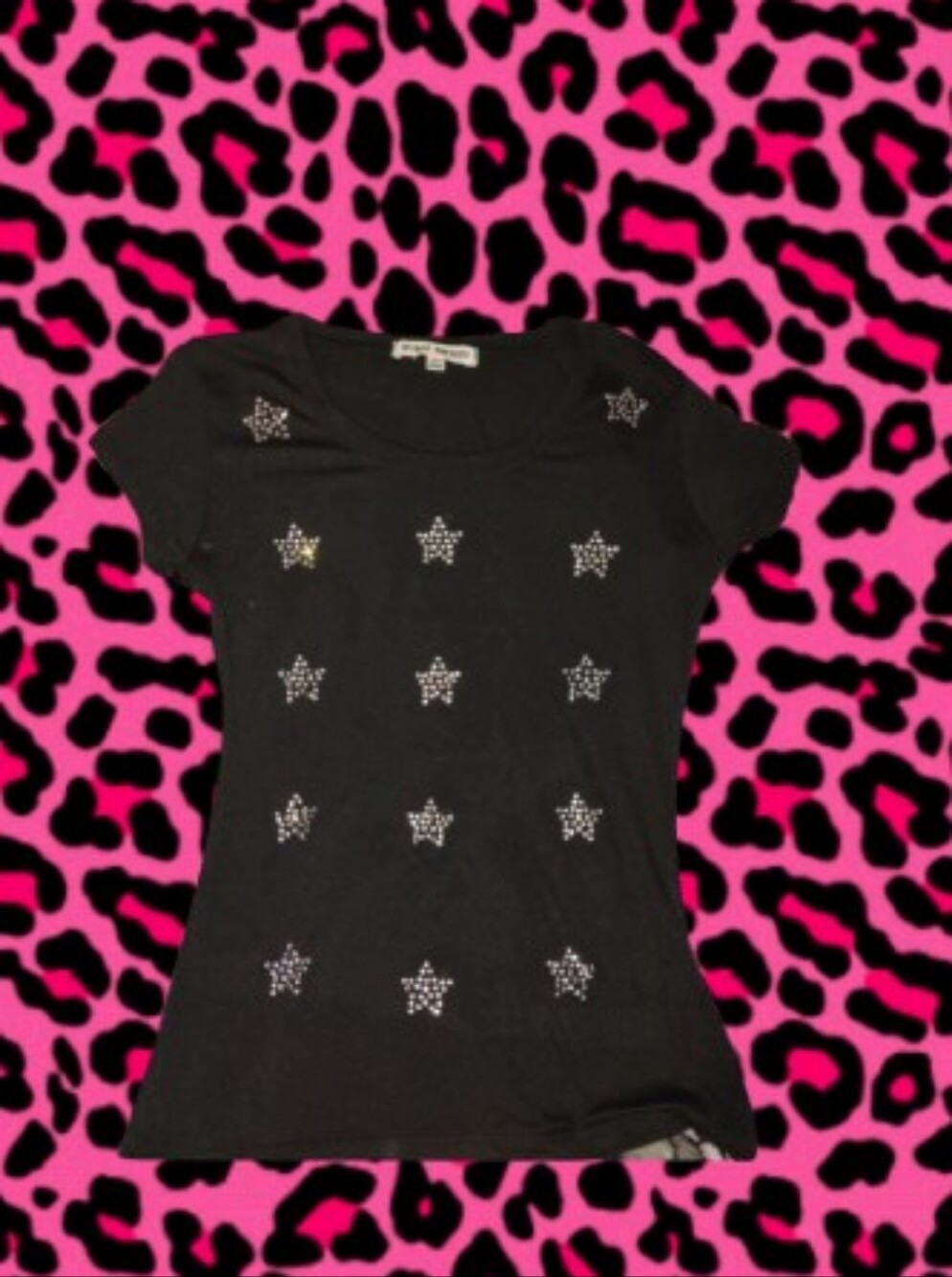 Black Rhinestone Star Embellished T-Shirt